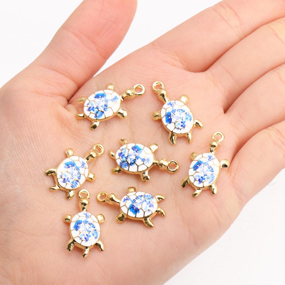 10Pcs Fashion Tortoise Shape Pendant Gold Colour Alloy Charm Jewelry Making Cartoon Sea Turtle Necklace Keychain DIY Accessories
