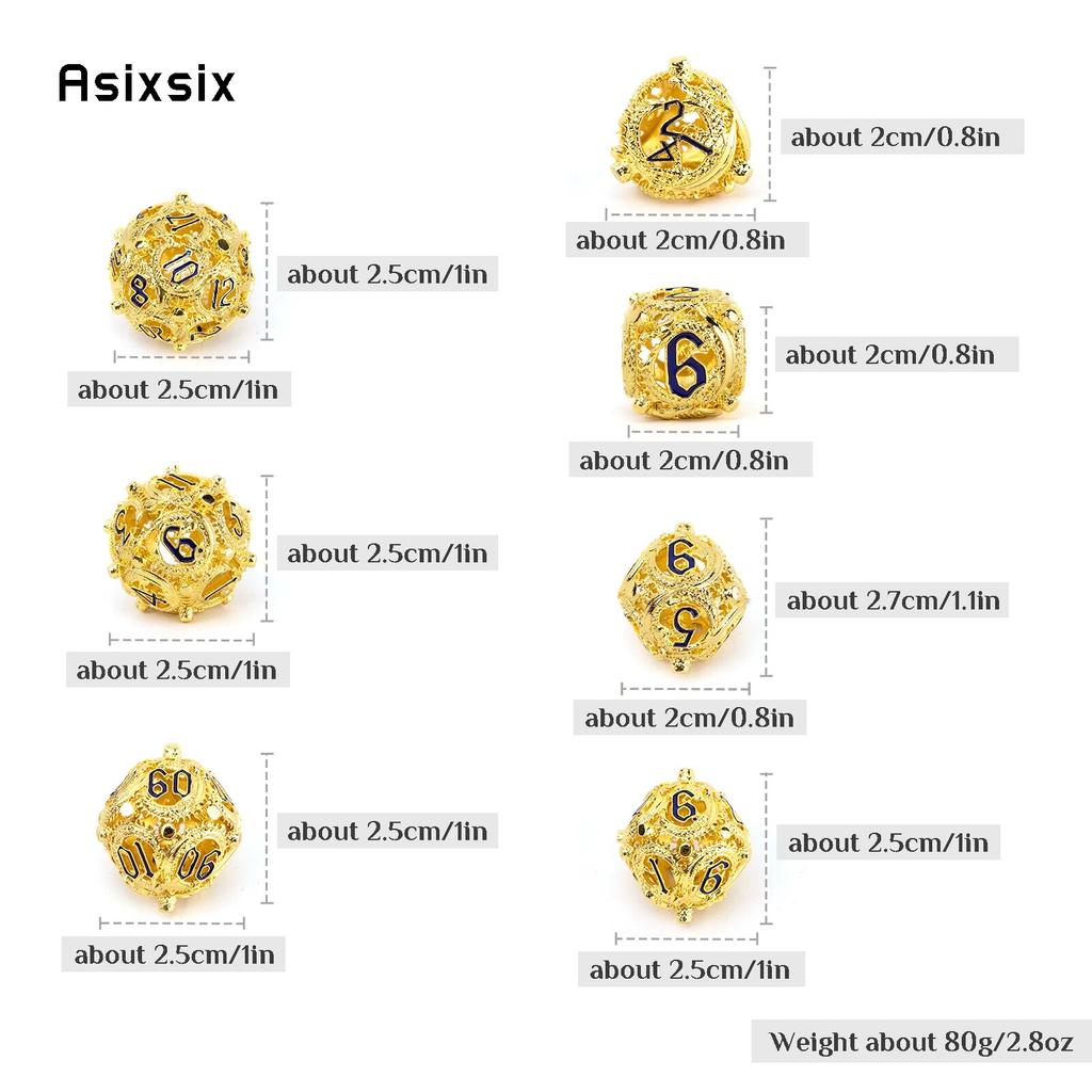 7 Pcs Golden Black Circular Dragon Metal Dice Hollow Metal Polyhedral Dice Suitable for Role-Playing RPG  Board Game Card Game