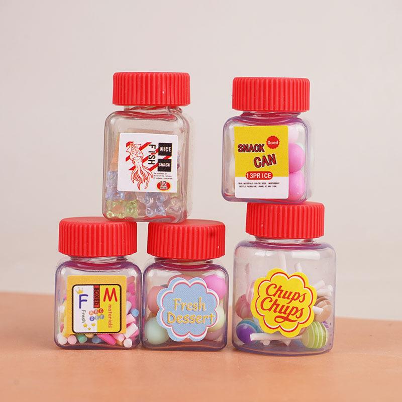 1/12 Dollhouse Kitchen Decorations, 10Pcs Miniature Empty Candy Jars, Simulation Snack Bottle Pretend Play Toys