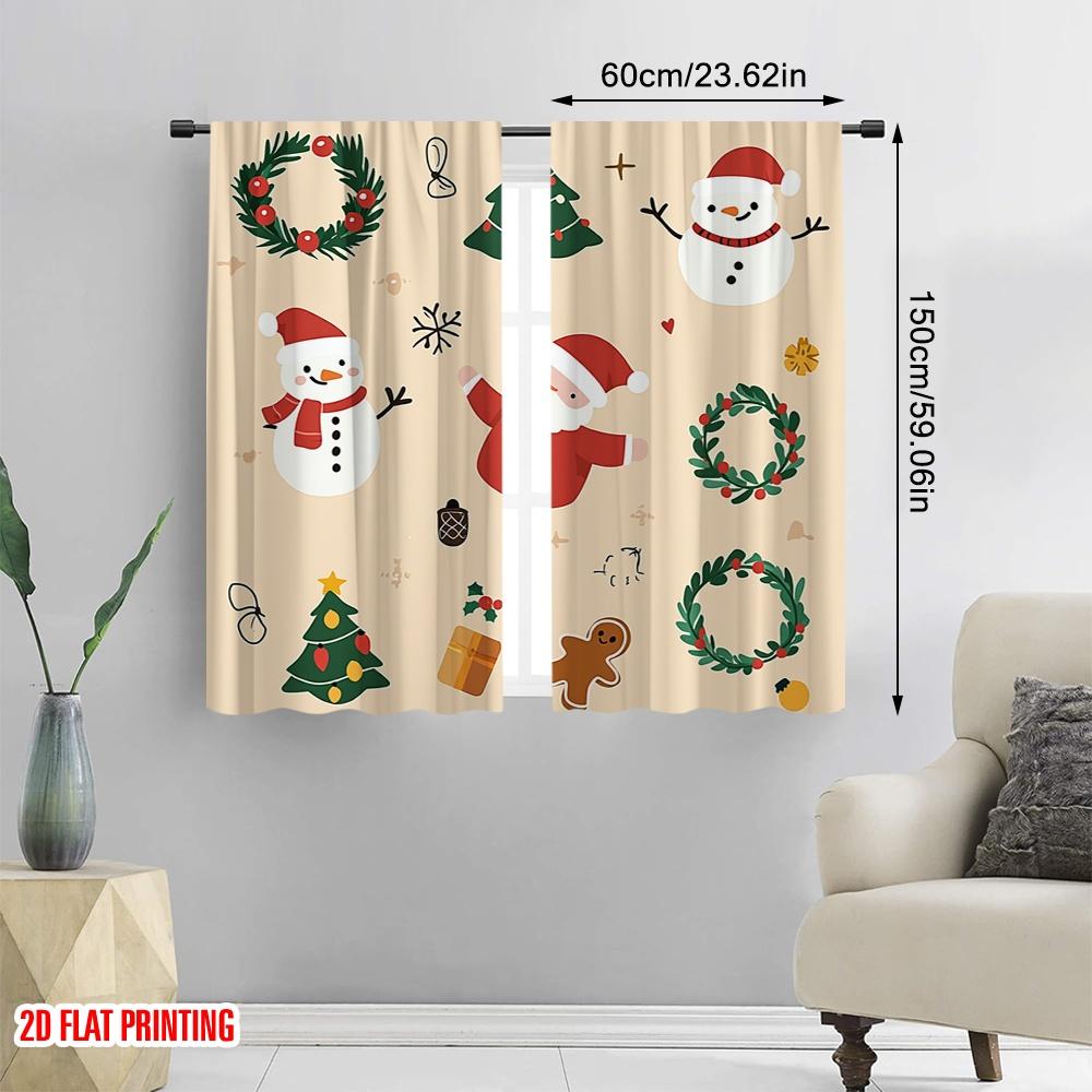 2pcs,2D Plane Printing Curtains Roller Blinds Christmas Tree Snowman Santa Claus (3) Polyester (without Rod) Home Decor for