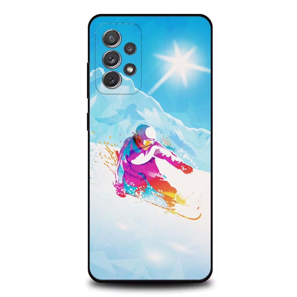 Skiing Snow Snowboard Ski Phone Case For Samsung S25,S24,S21,S22,S23,S30,Ultra,S20,Plus,Fe,Lite,Note,10,9,5G Black Cover