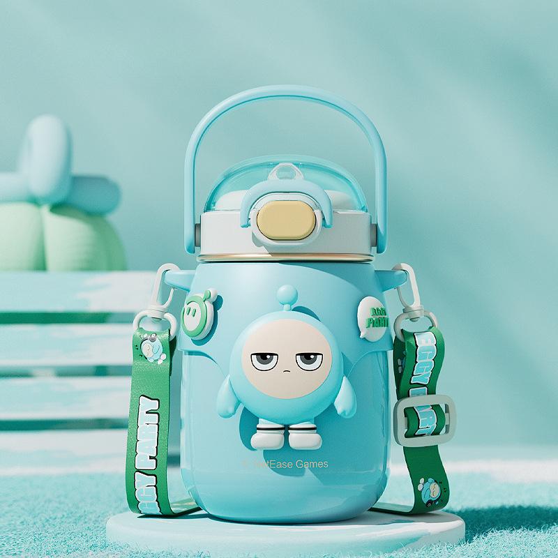 Egg Party Childrens Water Drinking Cup Girls Stylish Belly Thermos Cup Stainless Straw Cup Portable Big Cap Durable Durable 700ml
