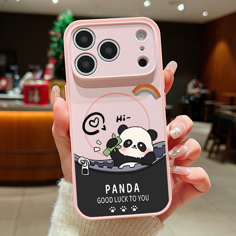 Lovely Baby Panda Pattern Case For iPhone 17 Pro Max Funda iPhone 16 15 14 13 Pro Max Magnetic For Magsafe Hybrid Slim Matte Cover