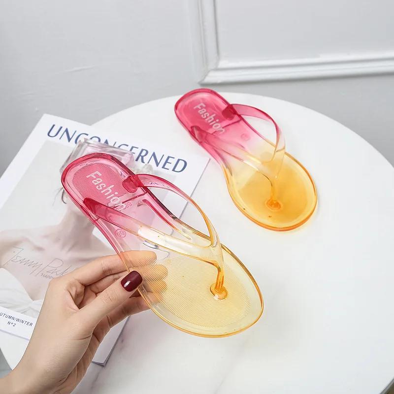 Fashion Women Flip Flops Beach Slippers PVC Transparent Clear Crystal Casual Sandals Summer Bathing Indoor Outdoor Flat Slide Jelly Shoe
