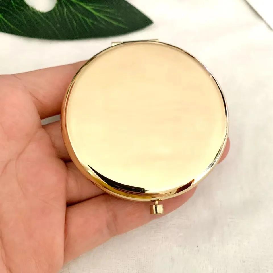 Portable Makeup Mirror Solid Rose Gold Color Metal Round Case Double-Side Pop-Up Pocket Mirror Beauty Cosmetic Mirror