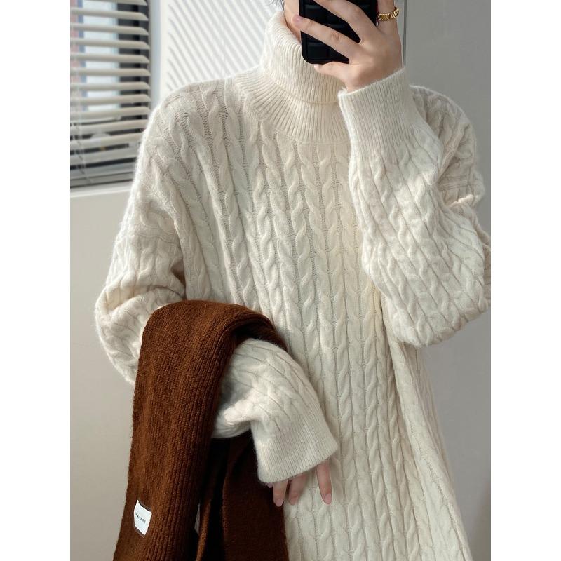 

Осенне-зимняя водолазка длинная вязаная юбка с косами женская свободная утолщенная теплая юбка-свитер платье до колена тренд One Size