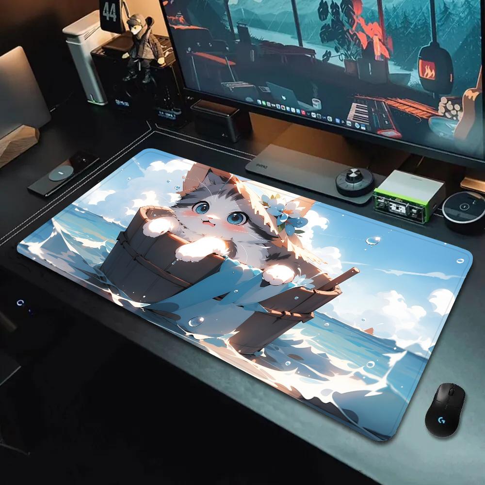 Cartoon Lovely Lively Anime Cats Silicone Gaming Mouse Pad Large Keyboard Pad Mouse Pad For Keyboard With Antislip Table Mat