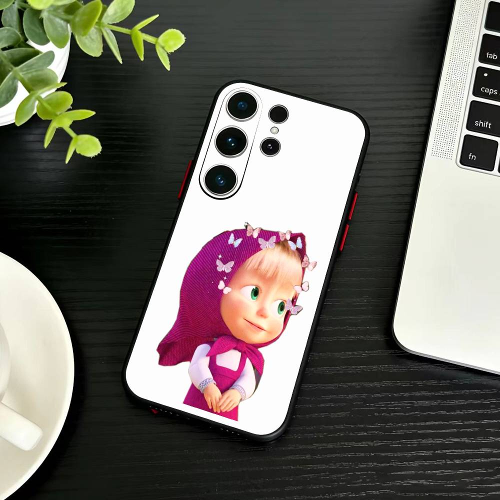 Cute M-Masha and Bears Phone Case For Samsung S26,S25,S24,S23,S22,S21,S20,Ultra,Plus,FE Black Soft Cover