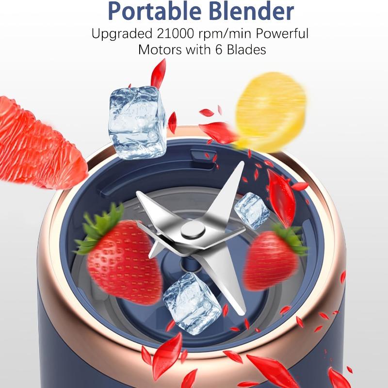 Individual USB Rechargeable Blender, Portable Fruit And Vegetable Juicer Cup with 6 Blades And Travel Lid, Handheld Blender for Travel, Gym