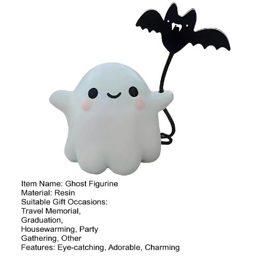 Halloweenská figurka ducha Mini roztomilý duch Netopýr Srdce Socha Pryskyřice Stolní ozdoby pro Domov Kancelář Stolní dekorace