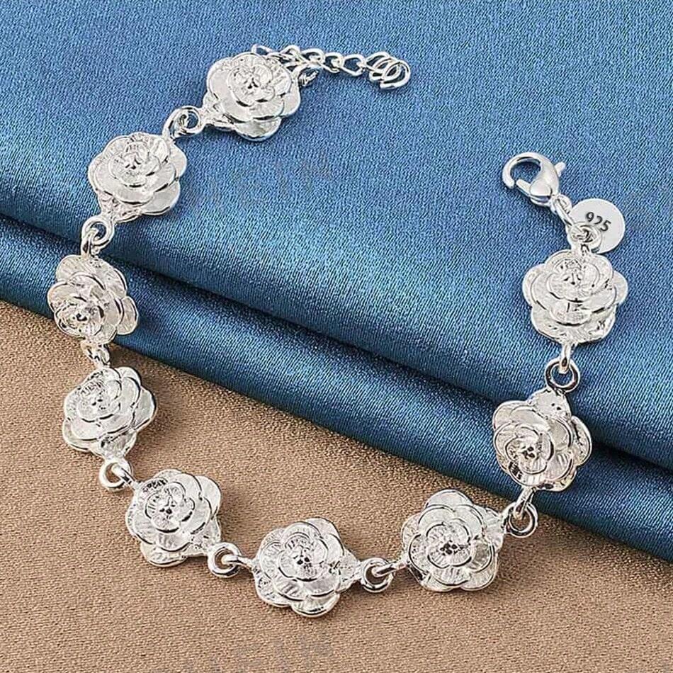 

1 x Простой браслет с розой, подходящий для повседневной носки и вечеринок - Модный подарок для женщин 20cm 8inch серебряный