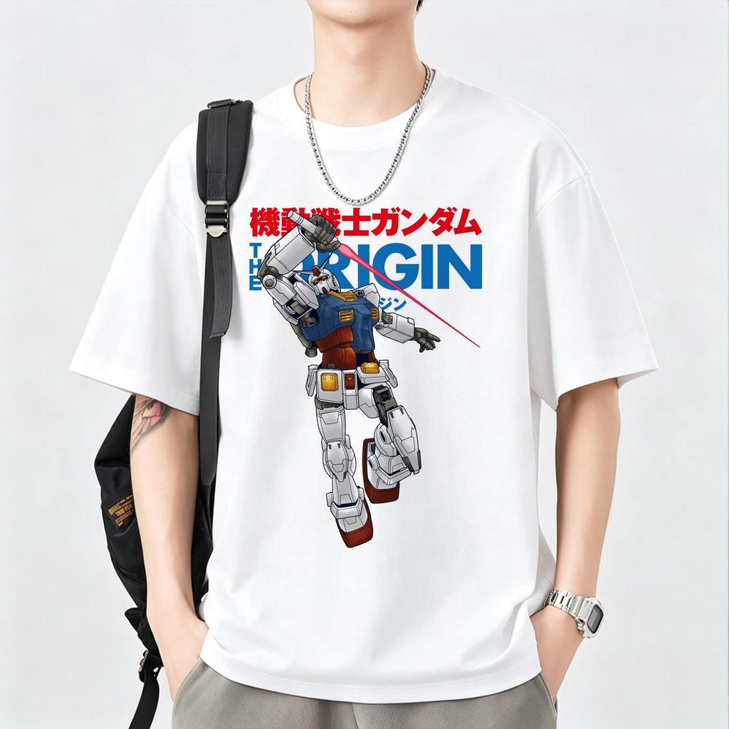 Unisex Cotton Short‑sleeve T‑shirt Printed with RX‑78‑2 Gundam Graphic from Mobile Suit Anime, Harajuku Y2K Streetwear T-shirt