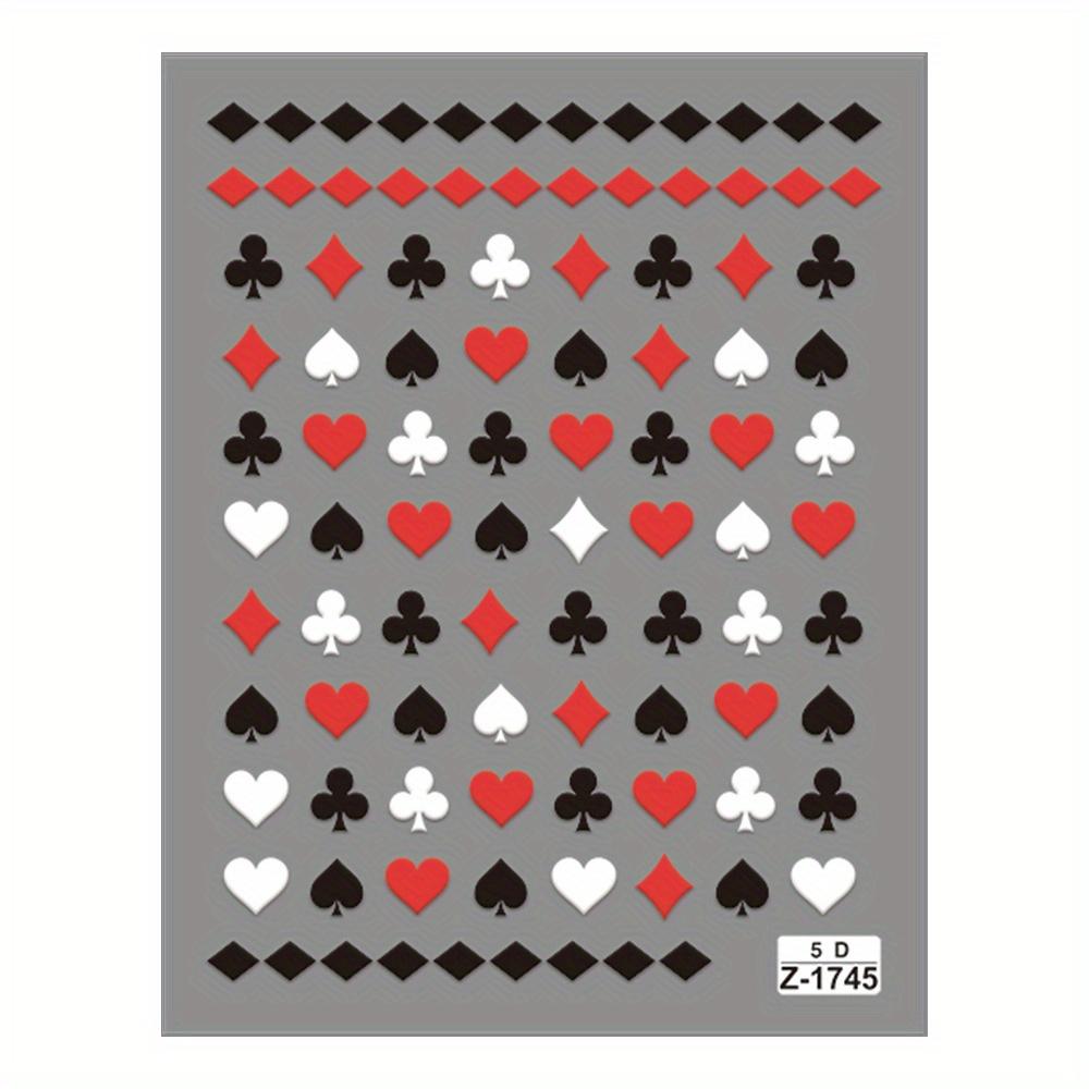 5D Embossed Black Red Poker Nail Stickers Cartoon-Style Matte Self-Adhesive Decals with Hearts Spades & for Manicures Disposable Nail Art Decorations