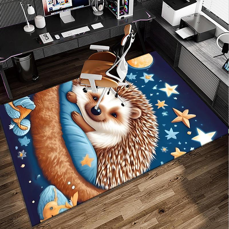 Sleepy Hedgehog Dreams Office Rug Chair Mat, Game Carpet, Suitable for Front Door, Bedroom, Living Room, Desk, Holiday Gift
