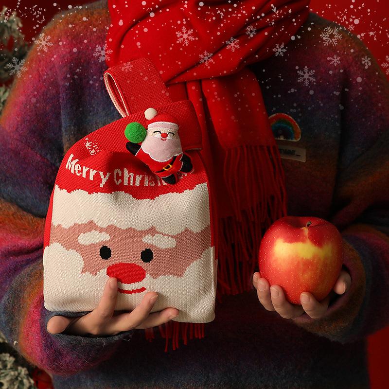 Merry Christmas Gift Bag Christmas Eve Apple Candy Bag Canvas Handbag Santa Claus Knitted Storage Bag Decor Holiday Gifts