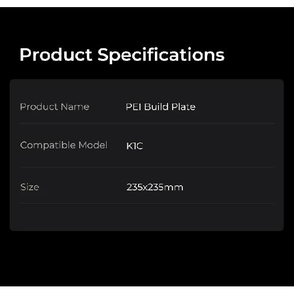 Creality Official original K1C PEI Build Plate Without Soft Magnetic Sticker 235x235mm K1C Printing Plateform Board Frosted