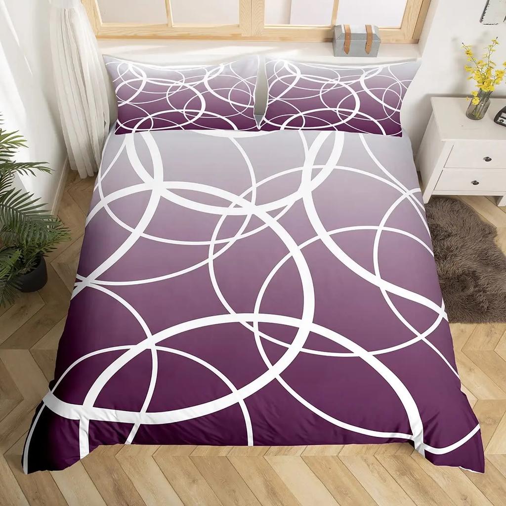 Geometric Squares Duvet Cover Set Red Beige Circle Bedding SetModern Simple Style Comforter CoverAbstract Art Quilt Cover King