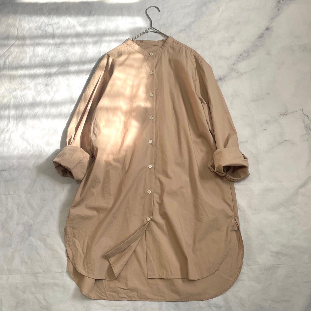 Plaste 100 Cotton Band Collar Long Shirt Beige M Haori