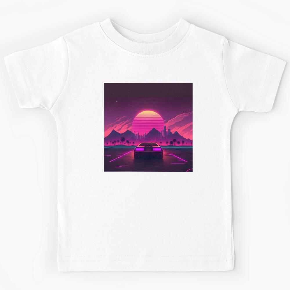 Retrowave Sunset Delorean Kids T-Shirt 120