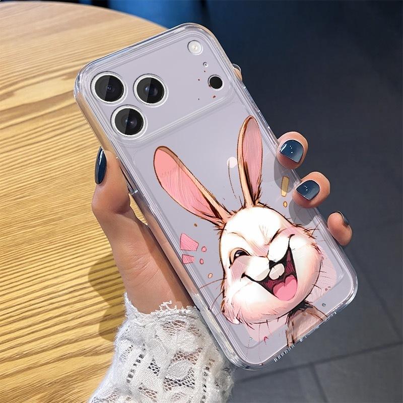 Happy Rabbit Is Suitable for Apple 17PROMAX Mobile Phone Case iPhone15 Popular 14 Cute 13 Transparent 12/x Soft