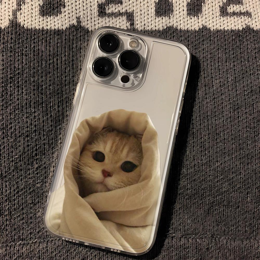 Cute Orange Cat Pinch Cheek Pattern Phone Case for iPhone 17 16 15 14 13 12 11 16E Series Pro Max Plus Double Layer Protection