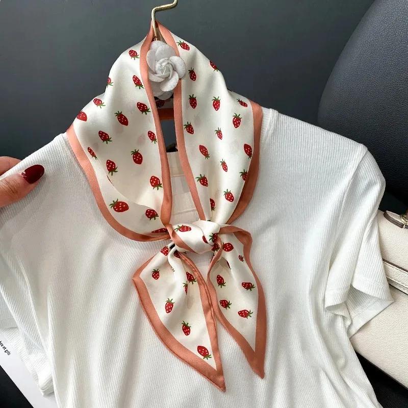 Silk Long Scarf Women Leopard Flamingo Print Luxury Hairband Narrow Scarves Small Neckerchief Summer Headband Ribbons Female
