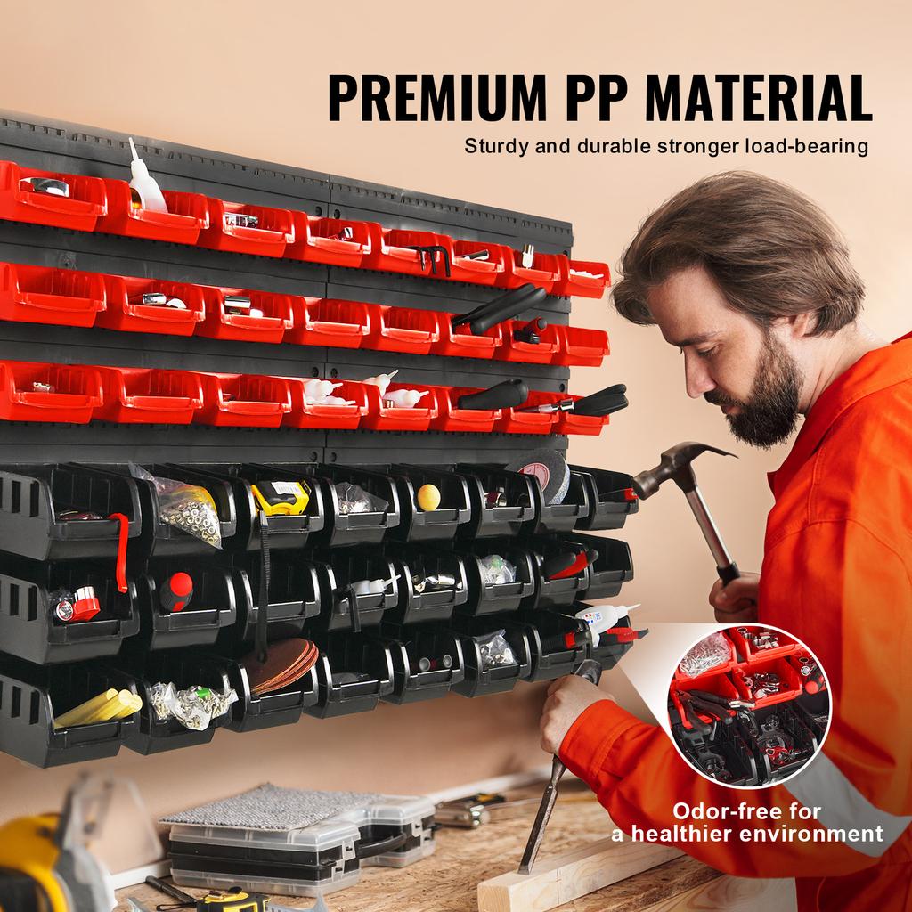 SucceBuy 48 Stück Teilelagerbehälter Wandmontierte Garagenbehälter mit Wandpaneelen Werkzeugorganisator für Muttern Bolzen Schrauben Nägel