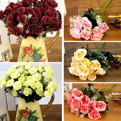 1 buquê/12 cabeças de flores artificiais românticas de rosas para decoração de sala de festa de casamento