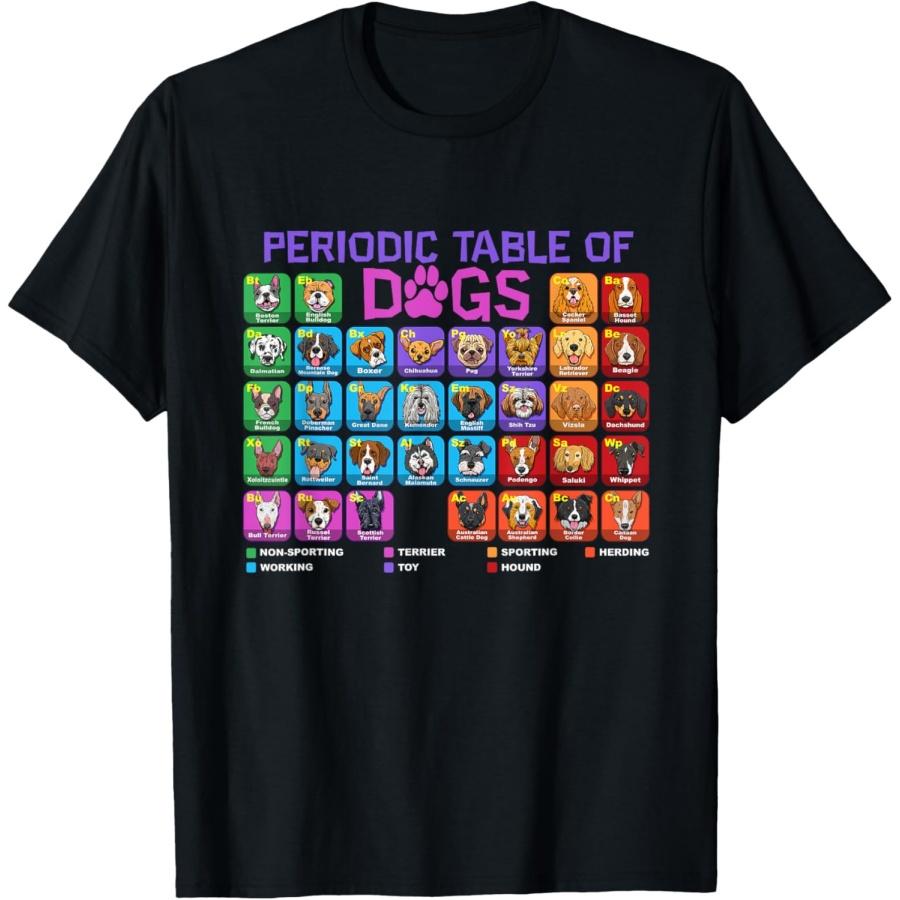 Periodic Table of Dogs Pet Puppy Science Dog Lover Dog Owner Men Women Girls Kids T-Shirt S