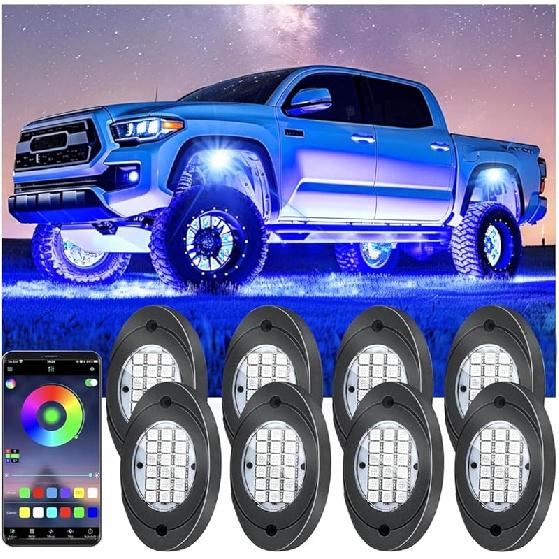 4 Pods RGB LED Rock Lights, Underglow Multicolor Neon Light Kit, Wheel Well Light With APP Control & Music Mode, Under Glow Lights For