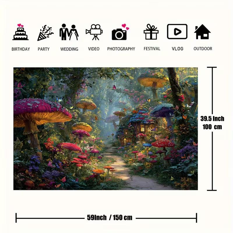 2D Dreamy Magical Mushroom Wonderland Backdrop for Children's Studio Photos