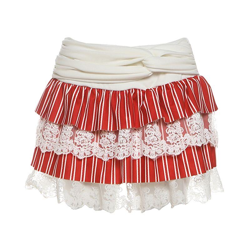 

# Sisjuly# Sweet Girl Stripe Beauty Back Lace-up Vest Lace Layered Cake Skirt Set Women Summer