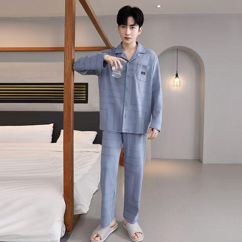 Men's Casual Cotton Pajama Set - Long Sleeve & Pants for Spring/Autumn