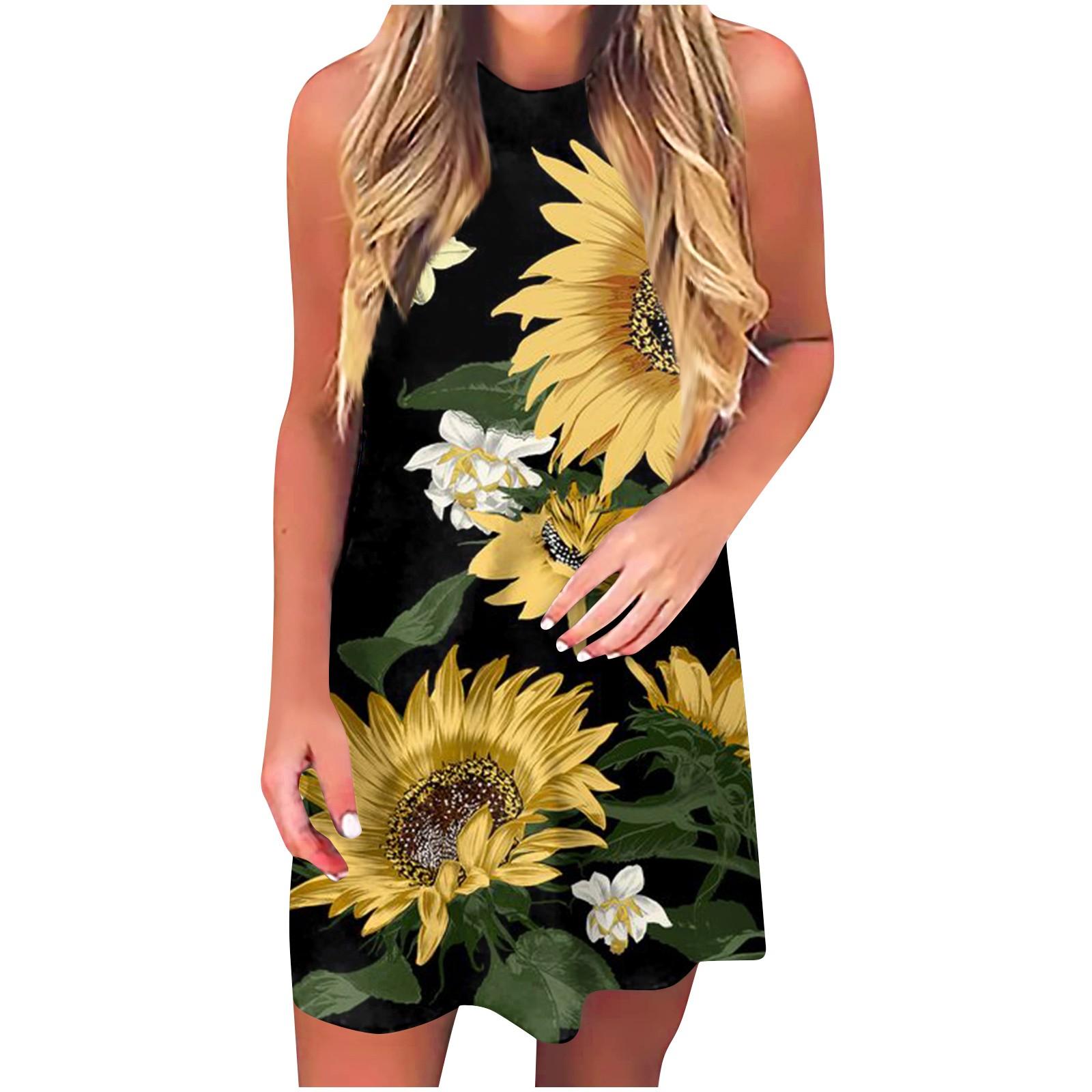 

Summer Dresses For Women Beach Cover Up Tshirt Sundress Casual Sleeveless Short Dresses Tank Dress XXL чёрный