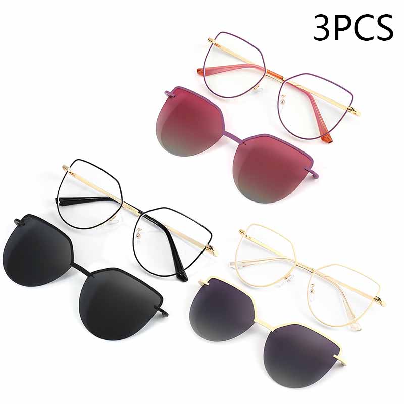 Cat-Eye Klapp-Sonnenbrille Damen Blaulichtfilter Brillenrahmen Polarisiert Magnetischer Clip Damenmode Computerbrille 7002