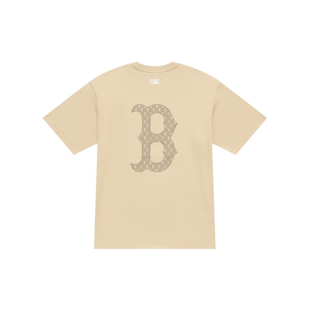 New MLB MONOGRAM Collection Basic Boston Red Sox FW25 T Shirt Unisex Khaki 3ATSM0454-43BGL