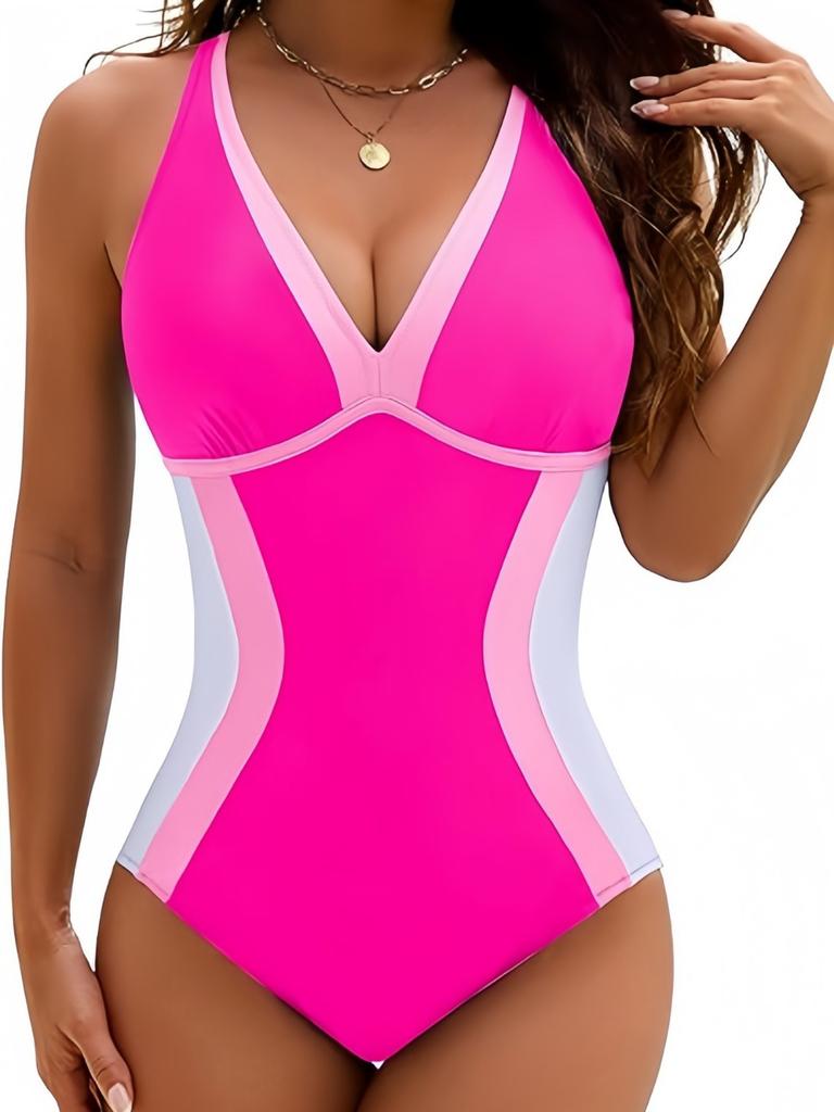 One-piece swimsuit women's V-neck gathered waist tight and thin bikini swimsuit women