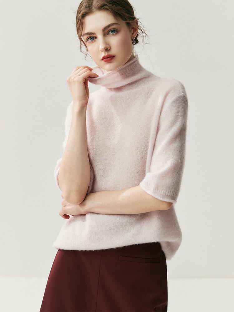 Women's Autumn/Winter Semi-High Neck Cashmere Silk Sweater