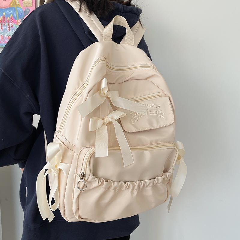 Japanese Anime Academy Style Cute Bow Color Block Pleated Soft Girl Student Backpack for Women