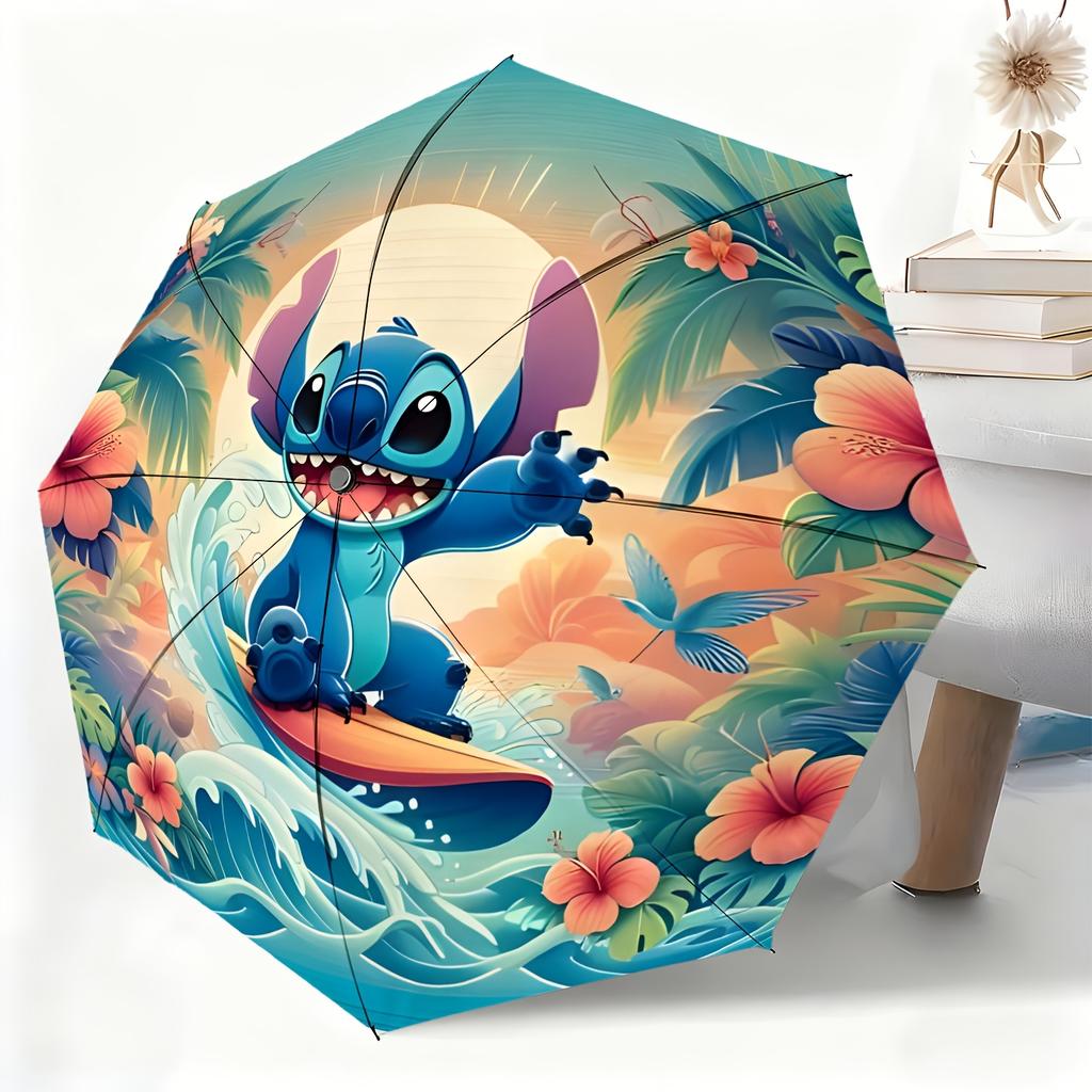 Disney Minnie Mouse Pink Heart & Floral Print Folding Umbrella, Windproof Auto Open/Close Travel Umbrella, Portable Waterproof R