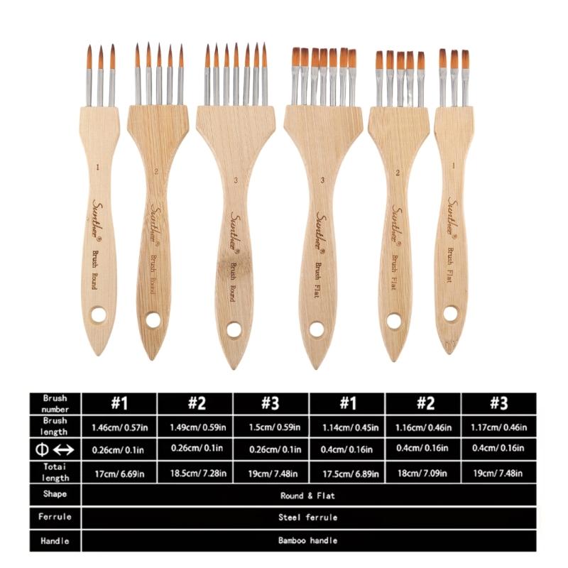 3Pcs Artist Paint Brush Set Multi Head Wood Handle Paint Brushes with Soft Nylon Bristles For Oil Watercolor Acrylic