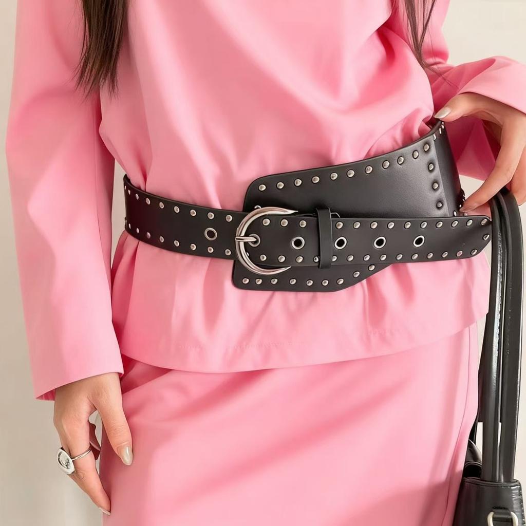 2026 Women's Wide Waist Seal Black Rivet Fashion Belt Dress Coat Decoration Corset Belts for Women Ladies Luxury Designer