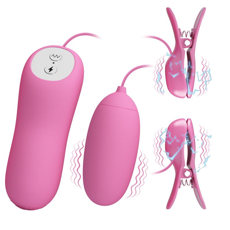 Nipple Clamps and Vibrating Egg with Electro Shock