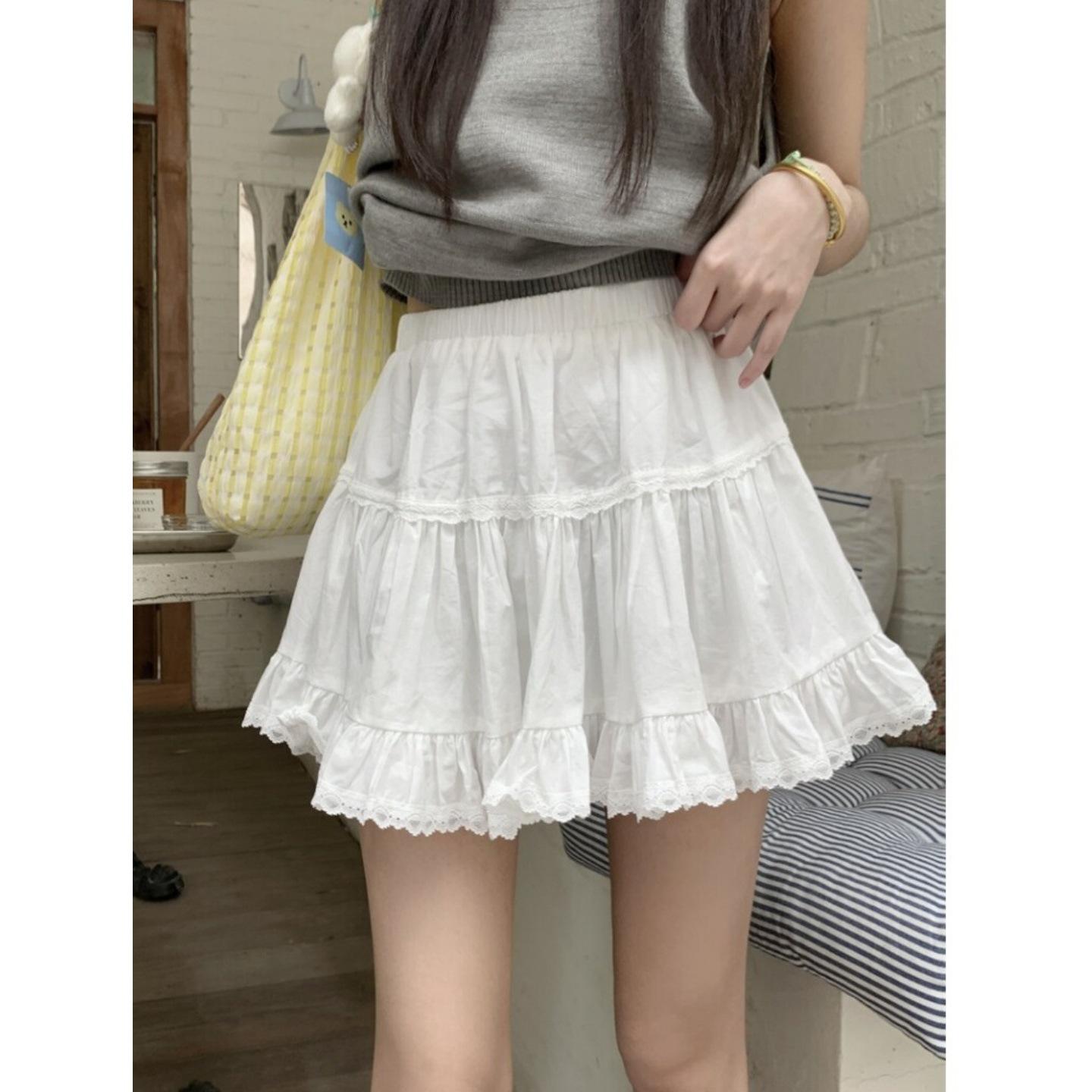 Autumn French Ballet High-Waisted White Lace Midi Skirt for Women Extra Large