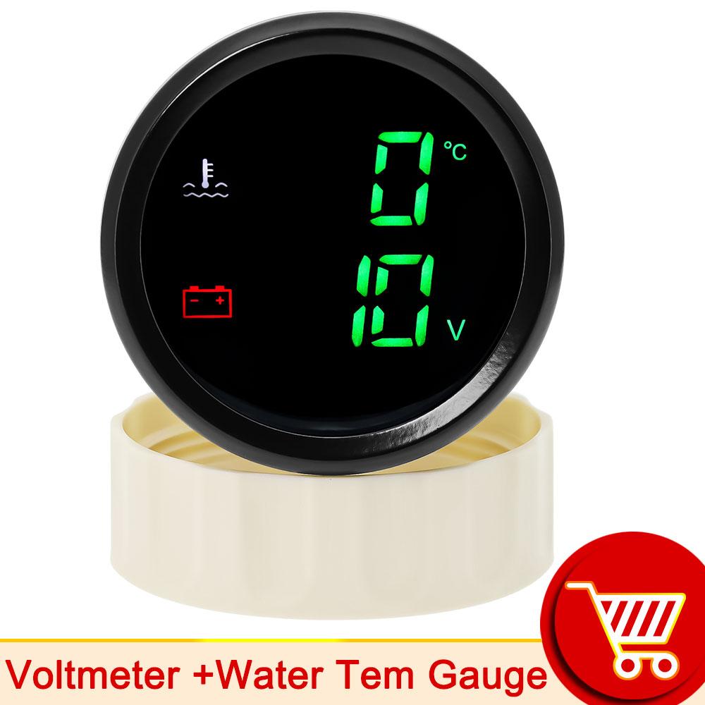 52mm 2in1 Gauge Digital Fuel Level Water Level Gauge With Alarm Water Temp Holding Tank Level Gauge Voltmeter for Car Boat Yach