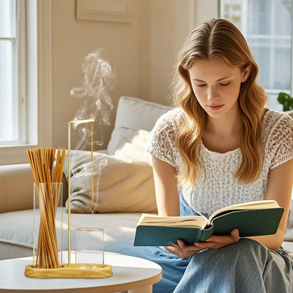 Anti-Ash Flying Incense Burner for Sticks Wooden Base Incense Candle Stand  Meditation