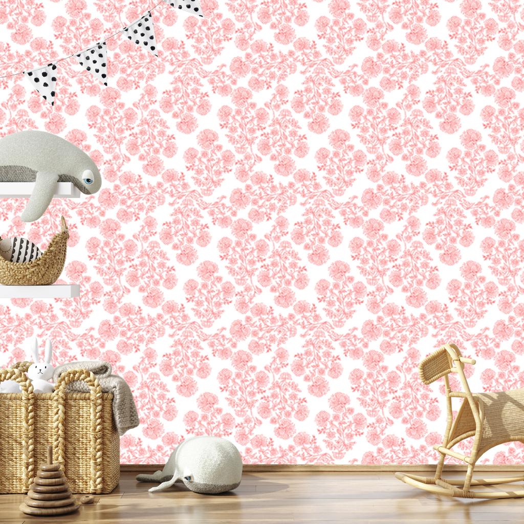 Wallpaper Flowers Coral and White, Coral Background for Living Room and Bedroom 50x1000