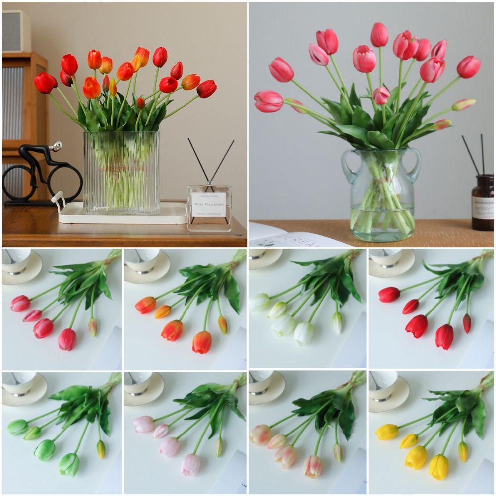 

5 Heads Simulation Tulip Flower Real Touch Faux Flower New Fake Flowers Desktop Ornament білий