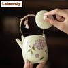 220ml Hand-painted Hydrangea Lifting Handle Teapot Luxury Tea Infuser Pot Tea Maker Kettle with Strainer Tea Services Ornaments