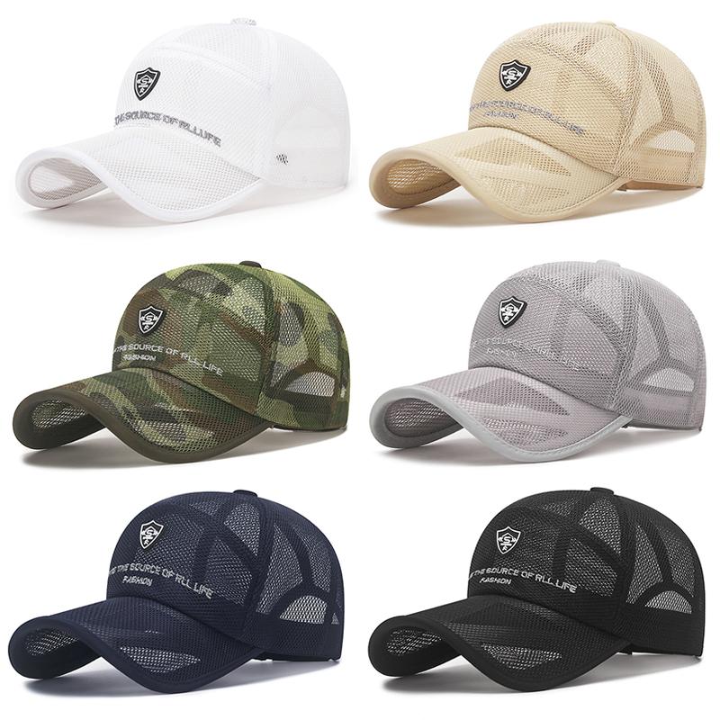 2023 Camouflage Summer Baseball Cap For Men Full Mesh Big Brim Snapback Hat Fashion Adjustable Lettter Embroidery Fishing Cap
